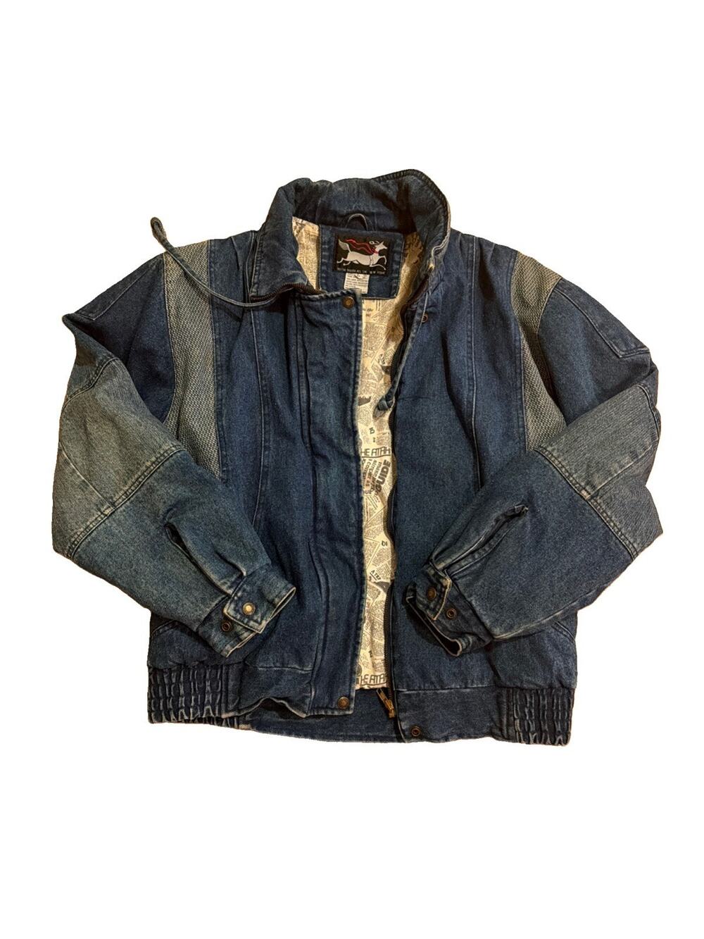 Vintage 80’s Ruth Douglas New York Womens L Denim Newspaper Lining Jacket Rare